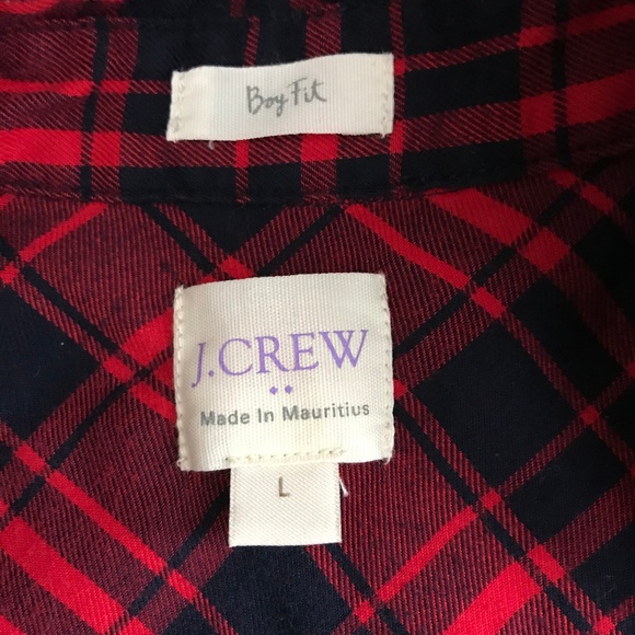 J. Crew Red Navy Plaid Boy fIt Shirt - Picture 6 of 6